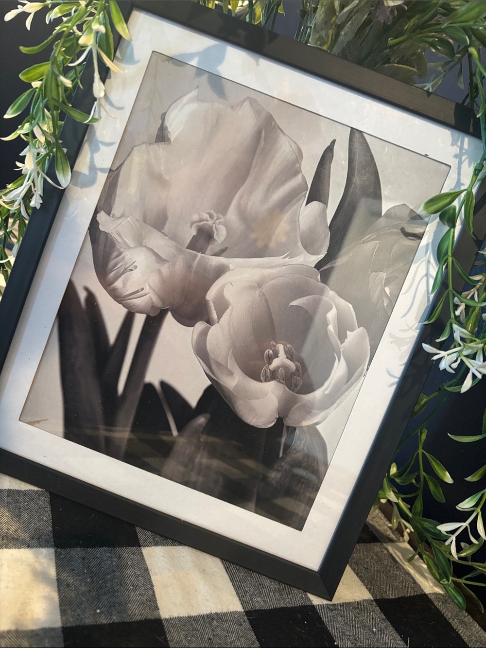 Framed Black and White Tulip Wall Art - Elegant Home Wall Decor - Picture 2 of 2